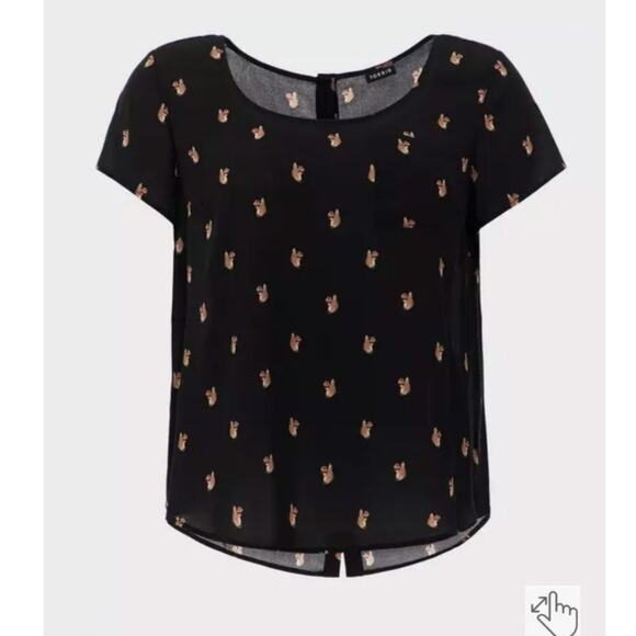 Torrid  Black Top With Squirrel Pattern. Size 5 - Picture 2 of 10
